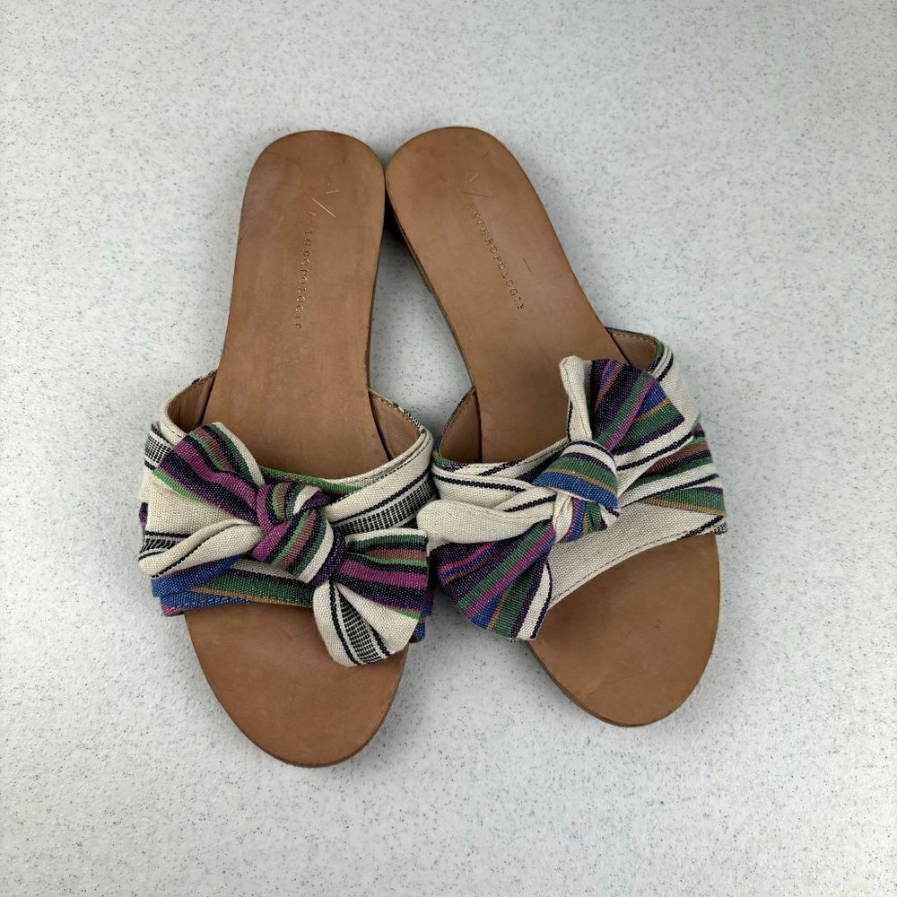 Anthropologie Striped Knotted Slide Sandals 6